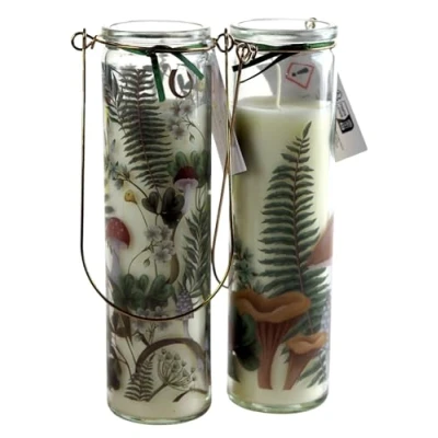 Image of Woodland Mushroom Scented Candles 20cm Glass Jars Handles Set of 2