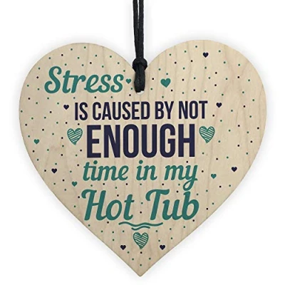 Image of RED OCEAN Funny Hot Tub Handmade Wooden Hanging Heart Plaque Sign Garden Chic Friendship Gifts