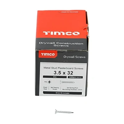 Image of TIMCO BZP PH2 Philips Self Drilling Drywall Screws 3.5 x 32 Zinc Box of 1000