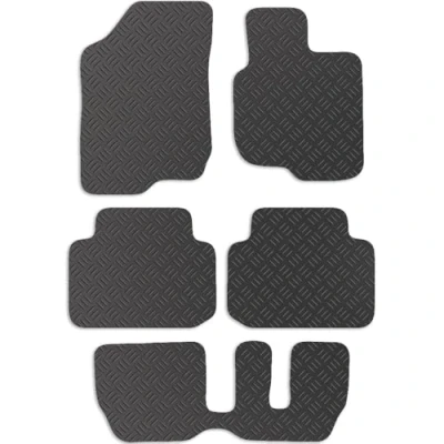 Image of Carsio Rubber Car Mats For Kia Carens 2007 to 2012 Auto 7 Seater Tailored Fit Floor Mat Set Complete Accessory Black Custom Fitted All Weather &amp; Heavy Duty, Anti Slip Backing with Clips
