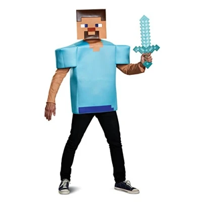 Image of DISGUISE 67695 Steve Classic Costume Minecraft, Turquoise, One Size Adult
