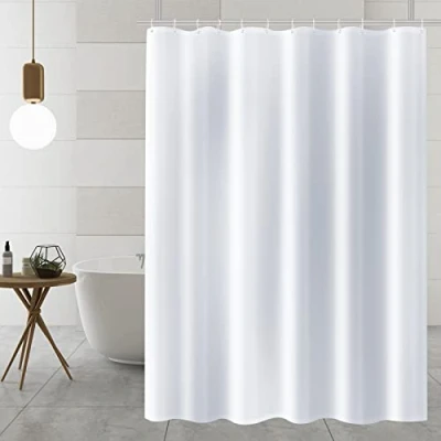 Image of AiQInu Textile Shower Curtain, Polyester Fabric, 180 x cm, Anti Mould, Waterproof, Washable, White with Eyelets and 12 Hooks, for Bath
