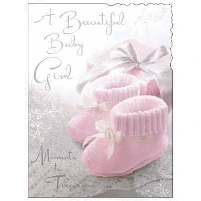 Image of Jonny Javelin New Baby Girl Card (JJ V085) Pink Knitted Boots