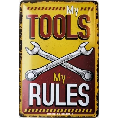 Image of DODINO 20 x 30 cm Retro Tin Signs My Tools Rules Funny Decoration with Saying Vintage Metal Sign