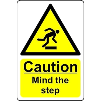 Image of Caution Mind The Step Safety Sign 1mm Plastic (300mm x 200mm)