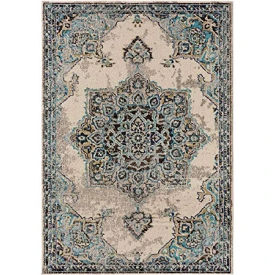 Image of benuta Vintage CASA Beige/Turquoise Rug, 80 x 150 cm, Rug for Living Room, Bedroom and Hallway, Easy Care, Suitable Underfloor Heating