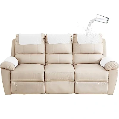 Image of GYHH Sofa Armrest Cover, Headrest Cover for Recliner Chair Arm Cover,Armchair Slipcover Nonslip Quilted Furniture Protector Pets Leather Couch (Ivory,3 Seat 5 pc)