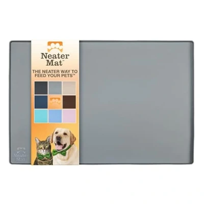 Image of Neater Pet Brands Mat Waterproof Silicone Bowls Protect Floors from Food &amp; Water (24&quot; x 16&quot; Silicone, Gunmetal Grey)