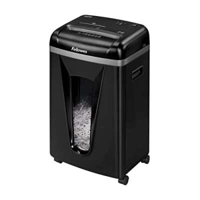 Image of Fellowes Powershred 450M Paper Shredder, 9 Sheet Micro Cut Shredder For the Small or Home Office With Silent Shred Technology, Black