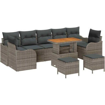 Image of Vidaxl 10 Piece Garden Sofa Set with Cushions Grey Poly Rattan Acacia