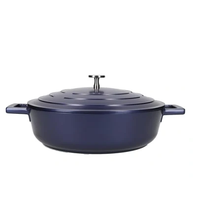 Image of MasterClass Shallow Casserole Dish with Lid 4 Litre/28 cm, Lightweight Cast Aluminium, Induction Hob and Oven Safe, Blue
