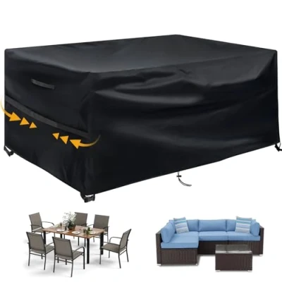Image of Garden Furniture Covers Waterproof, Patio Waterproof Anti UV Outdoor with Handle Strap Drawstring Buckle for Sofa Table Chair Set (180x120x74cm, Black)