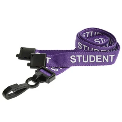 Image of EasyBadge 100 x Purple Student Printed Lanyards with Plastic J Clips and Safety Breakaways