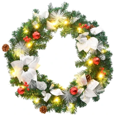 Image of vidaXL Christmas Wreath with LED Lights Green 60 cm PVC