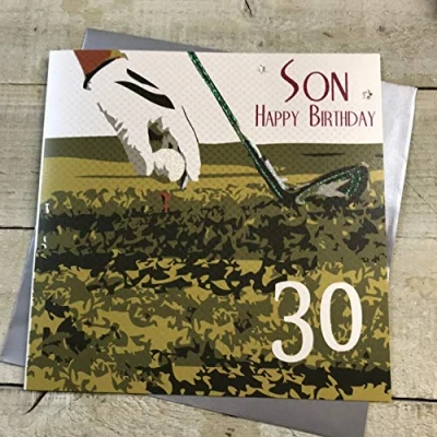 Image of WHITE COTTON CARDS Son Happy 30, Handmade Large 30th Birthday Card (Golf)