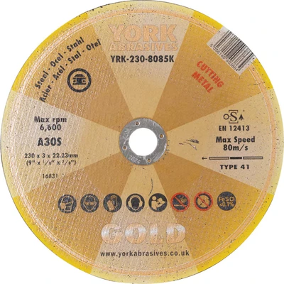 Image of York Abrasives Gold 230X3X22.23MM A30S Flat Cutting Disc