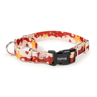 Image of Hyhug Christmas Star Design Adjustable Martingale Dog Collar with buckle, Quick Release (Star, Medium)