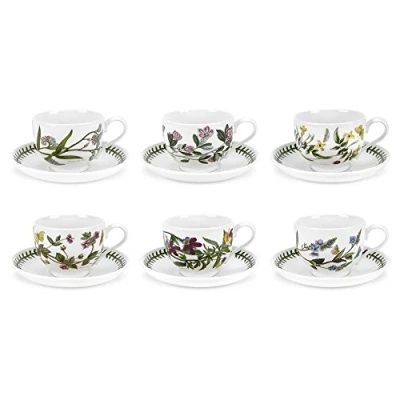 Image of Portmeirion Botanic Garden Teacup &amp; Saucer Traditional Set of 6