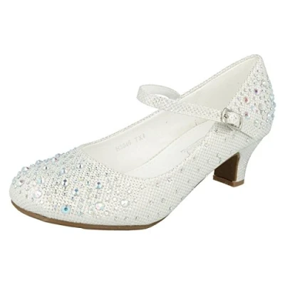 Image of Spot On Girls Junior Sparkly Kitten Heel Party Shoes White Glitter UK Size 13 EU 32 US 1