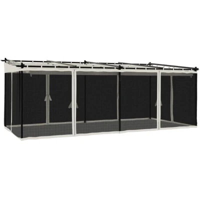 Image of vidaXL Gazebo with Mesh Walls Cream 6x3 m Steel