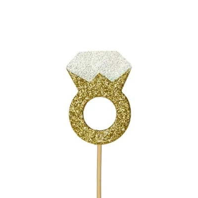 Image of Anniversary House 12 Pcs Glitter Diamond Engagement Ring Cake Topper, 3 x 3.8cm Cupcake Toppers, Decorations, Paper, J058