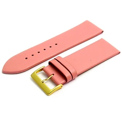 Image of Fine Calf Leather Watch Strap Band 28mm Pink with Gilt (Gold Colour) Buckle. Free Spring Bars (Watch Pins)