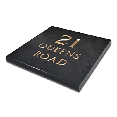 Image of Premium Charcoal Grey Slate House Signs, Personalised With Your Name/Number (250mm x 250mm 20mm)