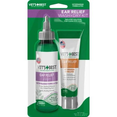 Image of Vet&#039;s Best Dog Ear Cleaner Kit Multi Symptom Relief Wash &amp; Dry Treatment Alcohol free