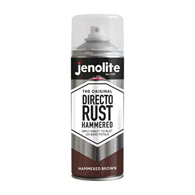Image of JENOLITE Directorust Hammered Spray Paint BROWN Multi Surface All in One Primer, Undercoat &amp; Topcoat Apply Direct to Rust 400ml