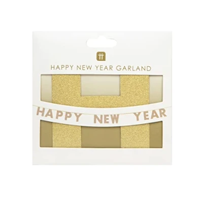 Image of Talking Tables Happy New Year Banner 2m Gold Party NYE Decorations 2023 Bunting Glitter Garland Eco Friendly