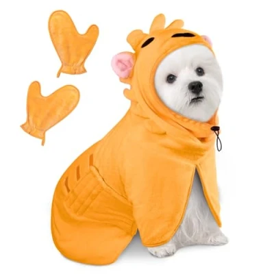 Image of Bibykivn Bathrobe for Dogs, Microfibre Dog Bathrobe, Adjustable Collar with Velcro Closure, Quick Drying, Bath Towel Large, Medium, Small Dogs/Cats (Orange Colour, Lion, S)