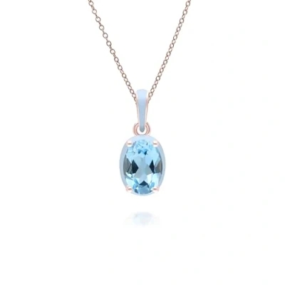 Image of Siberian Waltz Blue Enamel &amp; Oval Sky Topaz Pendant Necklace In Rose Gold Vermeil