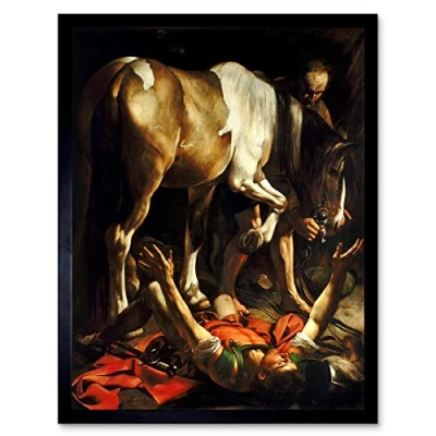 Image of Wee Blue Coo Painting Conversion On The Way To Damascus Caravaggio Art Print Framed Poster Wall Decor 12X16 Inch