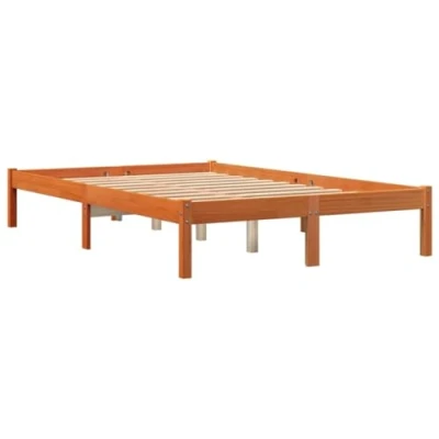Image of vidaXL Solid Pine Wood Bed Frame Wax Brown, 120x190 cm Small Double with Plywood Slats and Supportive Headboard for Bedroom