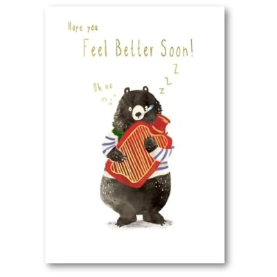 Image of Abacus Cards Get Well Card Bear and Hot Water Bottle Embossed with a Foil Finish Eco Friendly Recyclable