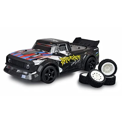 Image of Amewi 21087 RC Drift Sport Car Breaker 1:16, 2.4 GHz, RTR with Gyro, Includes Battery, USB Charging Cable, LED Lighting, Additional Tyres, Black Carbon