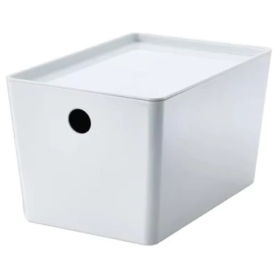 Image of KUGGIS Box With Lid Small Storage Organizer Basket Bin Home Office Durable Plastic White 18x26x15 cm + Free TSA Shoe Bag