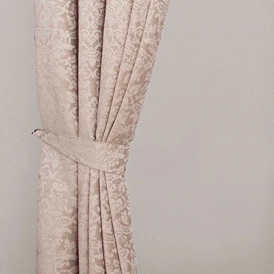Image of HOMESCAPES Latte Super Luxury Velvet Jacquard Curtains Tie Backs Pair, 2 for Coordinating with Chenille Thermal Pencil Pleat Curtains. FREE SWATCHES AVAILABLE