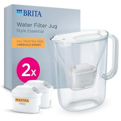 Image of BRITA Style Essential White Filter Jug (2.4L) incl. 4x MAXTRA PRO Lime Expert Compatible with Fridge Door, LED Indicator, Filters Limescale, Metals and Much More