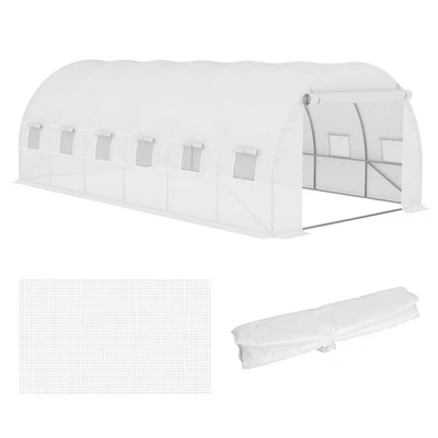 Image of Outsunny 6x3x2m Greenhouse Replacement Cover Only for Tunnel Walk in White