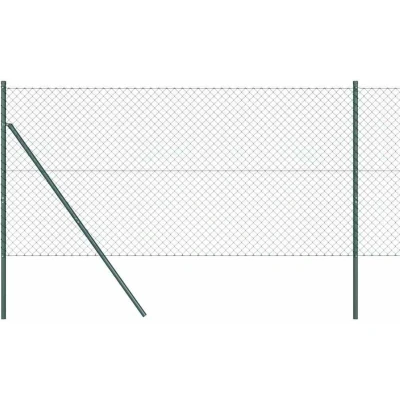 Image of vidaXL Chain Link Fence with 13 Posts 1x25 m Galvanised Steel Green
