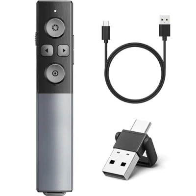 Image of All Metal Shell Wireless Presenter Remote Presentation Clicker for PowerPoint with Volume Control, USB Type C Rechargeable Slide Pointer Keynote/PPT/Mac/PC/Laptop Office