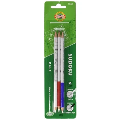 Image of KOH I NOOR 2B Sudoku Graphite Pencil with Eraser (Pack of 3), blue