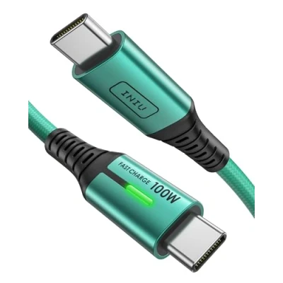 Image of INIU USB C to Charger Cable, [2m GREEN] 100W PD3.0 Type Cable Fast Charging, Phone Data Lead for MacBook Pro iPad Air iPhone 15 Samsung S23 S22 S21 Ultra Pixel 7 6 Switch PS5