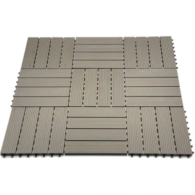 Image of Set of 11 Interlocking Decking Tiles WPC (1m²) Wood Plastic Composite Floor for Garden, Patio, Balcony, and Terrace Durable, Weather Resistant Click System Flooring 30x30cm (Grey)