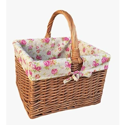 Image of Red Hamper C058R Wicker Deluxe Butchers Basket With Rose Lining Shopping