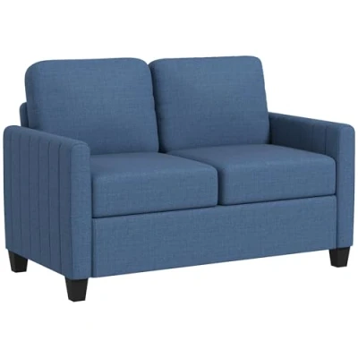 Image of HOMCOM 2 Seater Sofa, Channel Tufted Modern Fabric Couch, Comfy Upholstered Loveseat with Spring Cushion, Back Pillow, for Living Room, Bedroom, Office, Blue