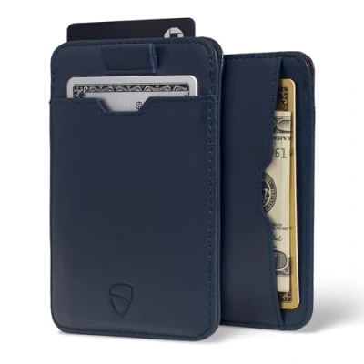Image of Vaultskin Chelsea Slim Leather Wallet for Front Pocket RFID Blocking Men&#039;s Accessory with Gift Box (Navy)