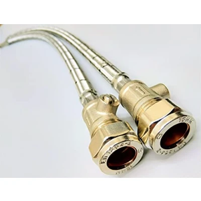 Image of AK PAIR OF FLEXIBLE MONOBLOC TAP TAIL CONNECTOR WITH INBUILT ISOLATOR VALVE IN VARIOUS SIZES &amp; LENGTH OPTIONS (FLEXI= M10 X 15MM+ISOLATOR 500MM LENGTH)