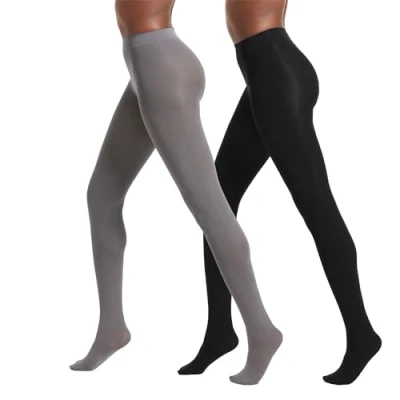 Image of No Nonsense Women&#039;s Super Opaque Control top Tights, 90 den, Black/Steel, S (Pack of 2)